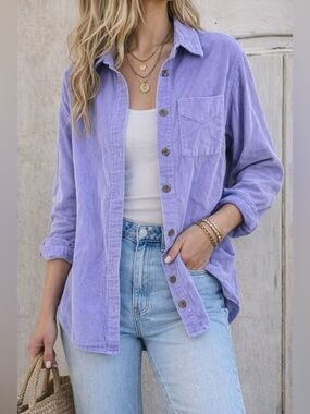 Wild Fable Lavender Corduroy Button Down Shirt XS Oversized Pocket Top